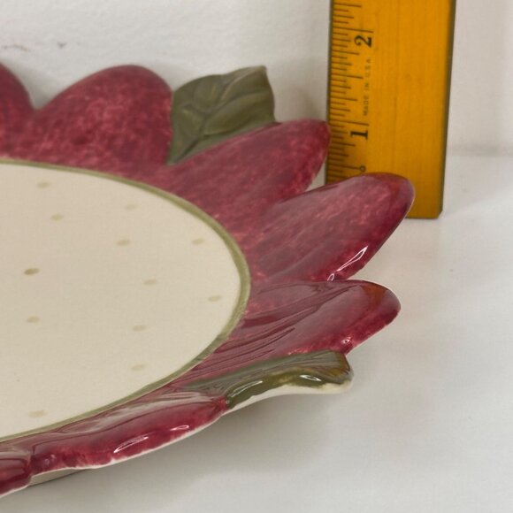 Set Of 2 Red Sunflower Shaped Ceramic Plates With Polka Dot Center Chic Boho 10" - Picture 9 of 11